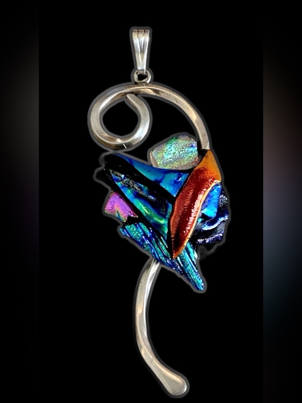 Artisan made 925 sterling silver dichroic art glass pendant